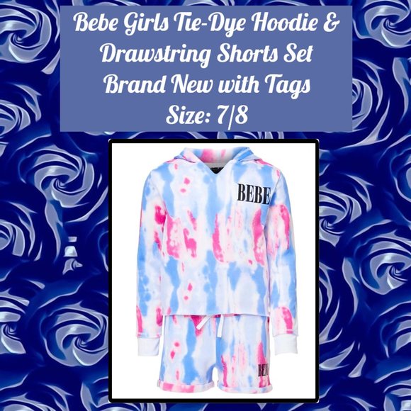 BEBE Girls Tie-Dye Hoodie & Drawstring Shorts Set 7/8 - Picture 1 of 10
